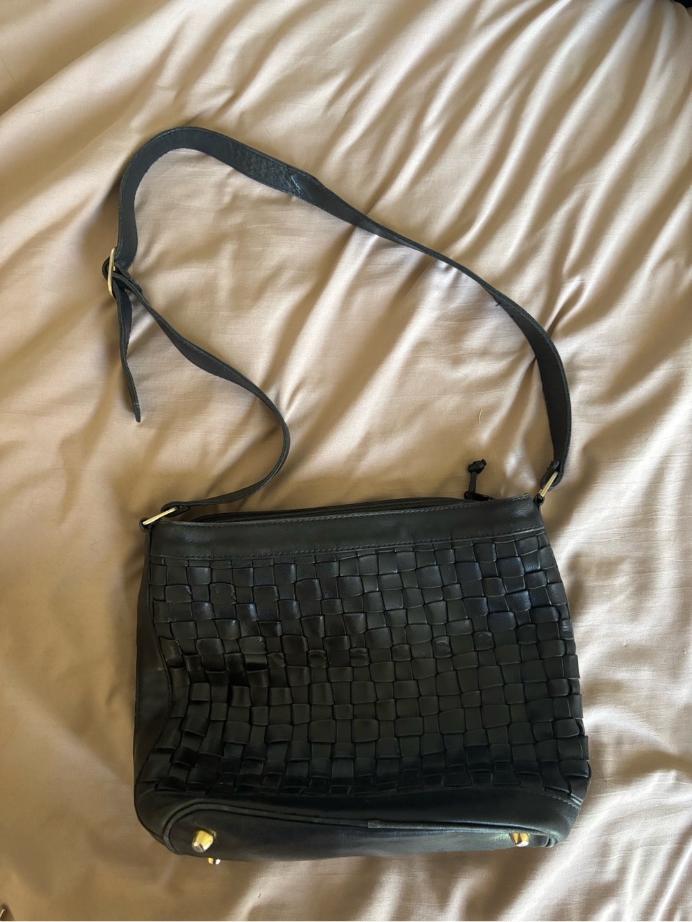 Vintage Ganson Black Woven Leather Shoulder Bag Crossbody Purse